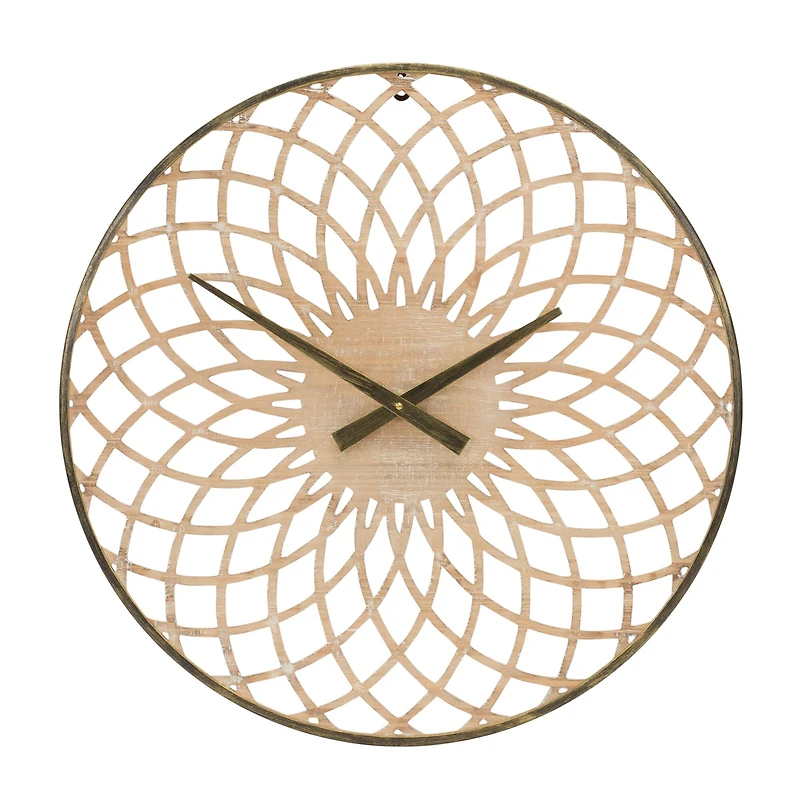 23.75" Round Lattice Wood Wall Clock