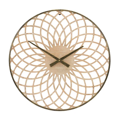 23.75" Round Lattice Wood Wall Clock