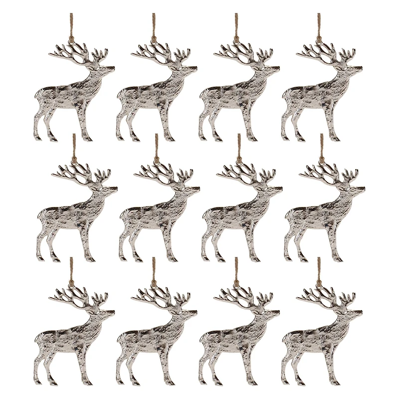 5" Rustic Silver Metal Deer Ornaments, 12ct.
