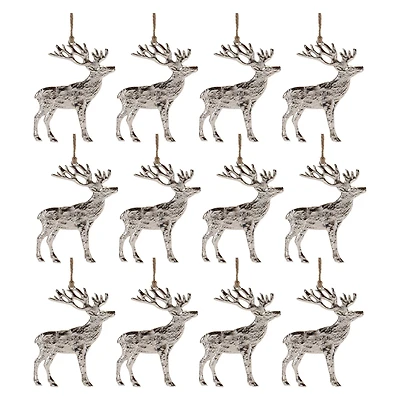 5" Rustic Silver Metal Deer Ornaments, 12ct.