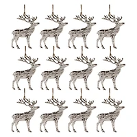 5" Rustic Silver Metal Deer Ornaments, 12ct.