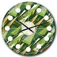 Designart 'Triangular Gold And Green Design I Mid-Century Modern Wall Clock