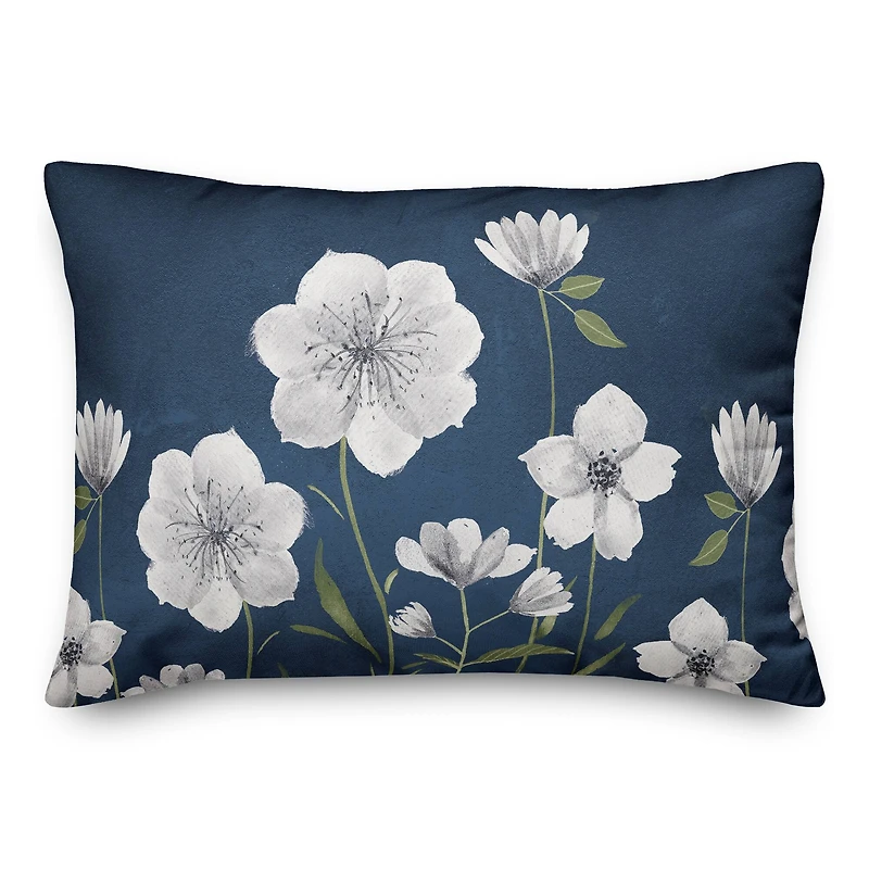 Bright Navy Flowers 20" x 14" Indoor/Outdoor Pillow