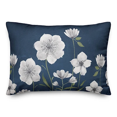 Bright Navy Flowers 20" x 14" Indoor/Outdoor Pillow