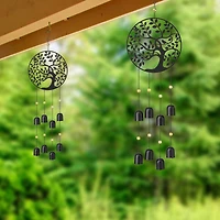 Glitzhome® Matte Black Metal Tree of Life Windchime with Bells