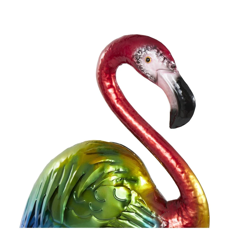 Tall Rainbow Textured Metal Flamingo Garden Sculpture Set
