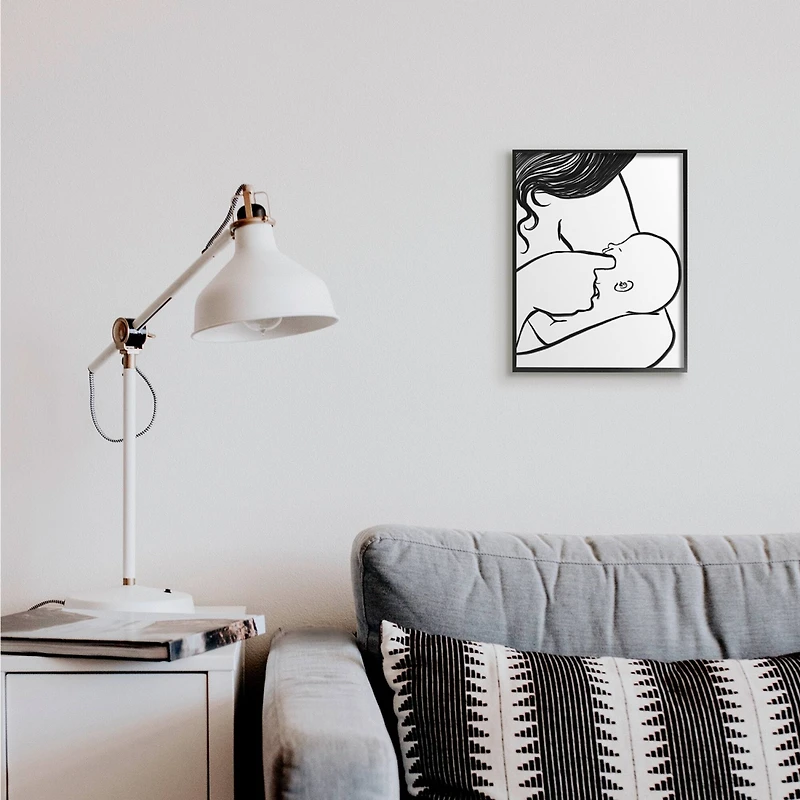 Stupell Industries Mother Nursing Child Portrait Minimal Black White Framed Giclee Art