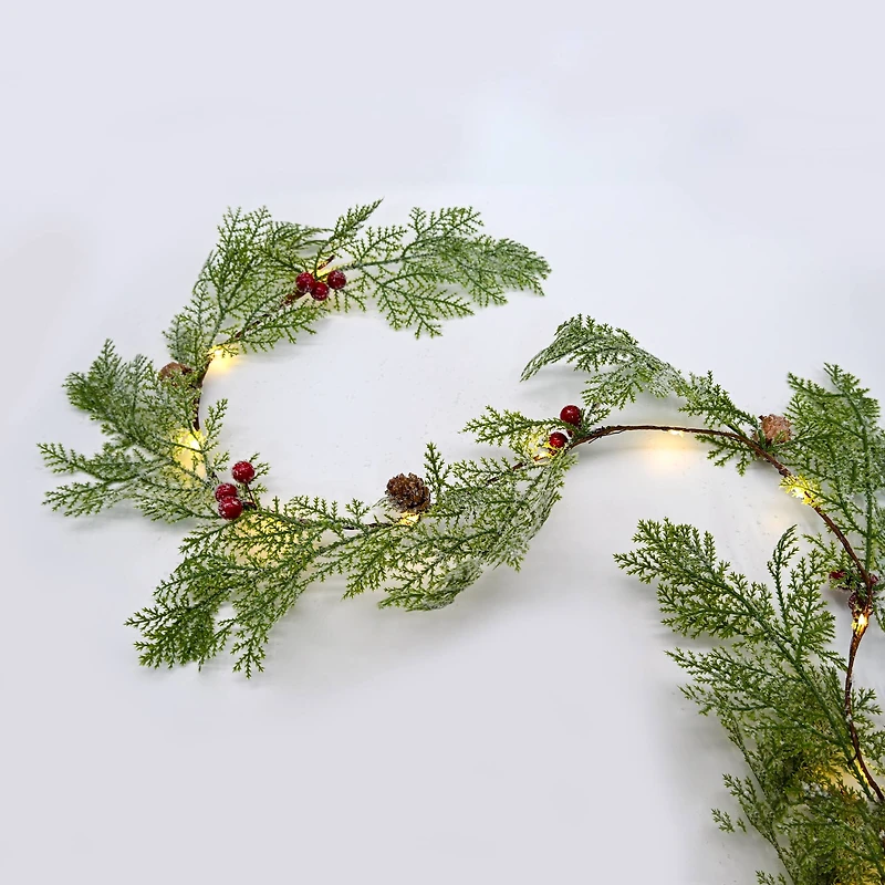 18ct. Warm White LED Pinecone & Red Berry Garland String Lights by Ashland®