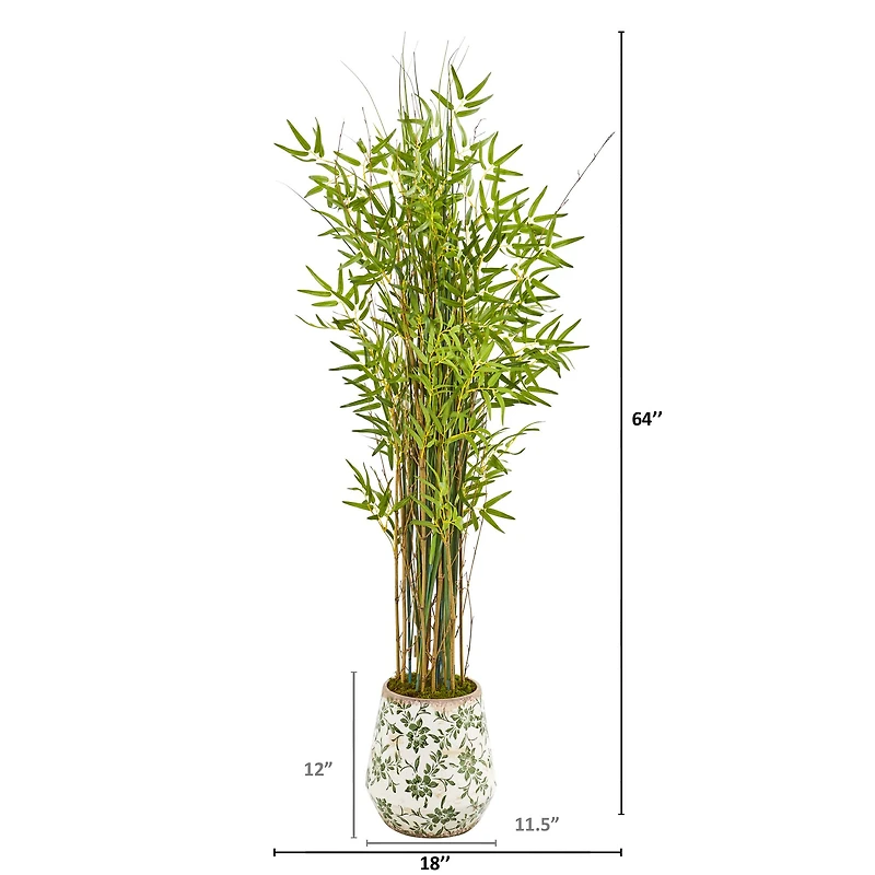 5ft. Grass Bamboo Tree in Floral Print Planter