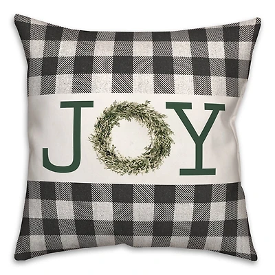 Joy Wreath Green 18x18 Throw Pillow