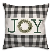 Joy Wreath Green 18x18 Throw Pillow