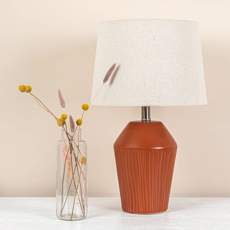 Hello Honey® 21" Brown Ribbed Round Stoneware Desk Lamp