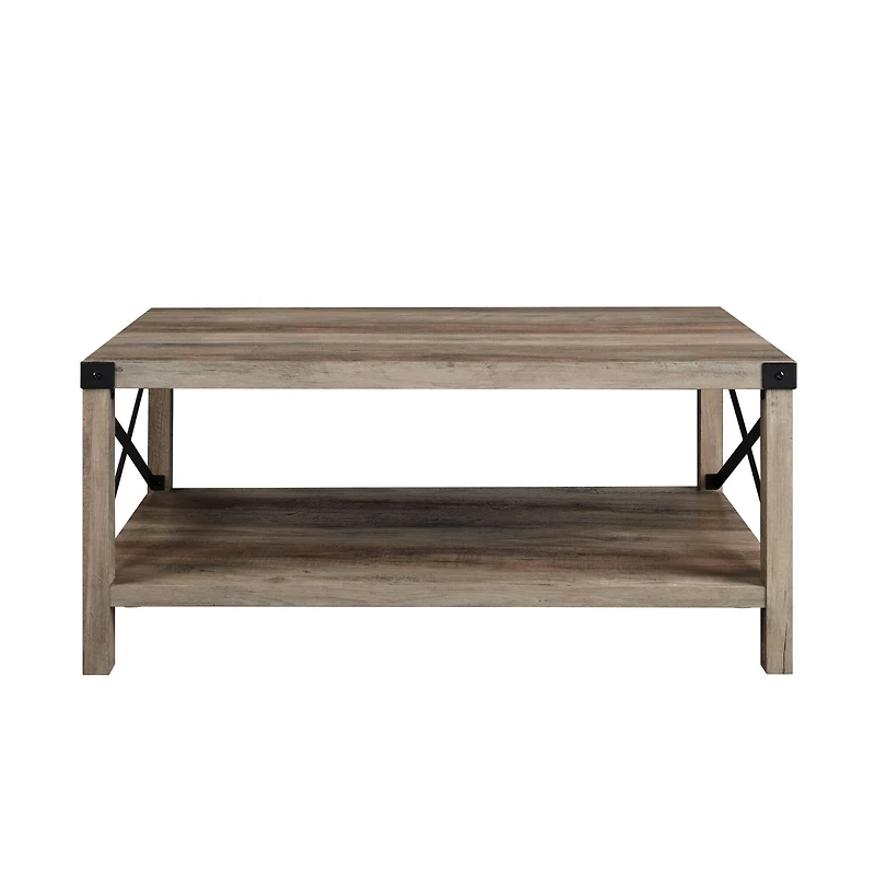 Walker Edison Gray & Black Metal & Rustic Wood Coffee Table