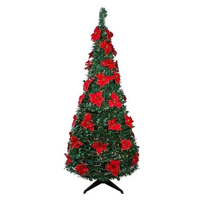6ft. Pre-Lit Pre-Decorated Poinsettia Pop-Up Artificial Christmas Tree