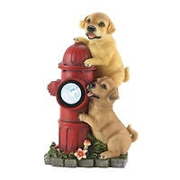 12" Dogs & Fire Hydrant Solar Statue
