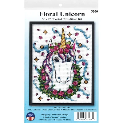 Design Works™ Floral Unicorn Cross Stitch Kit