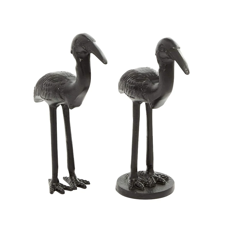 Set of 2 Black Aluminum Traditional Bird Sculpture, 7" x 9"