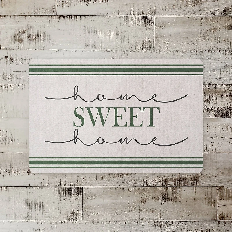 White with Green Stripes Home Sweet Home Floor Mat