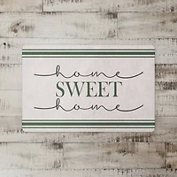 White with Green Stripes Home Sweet Home Floor Mat