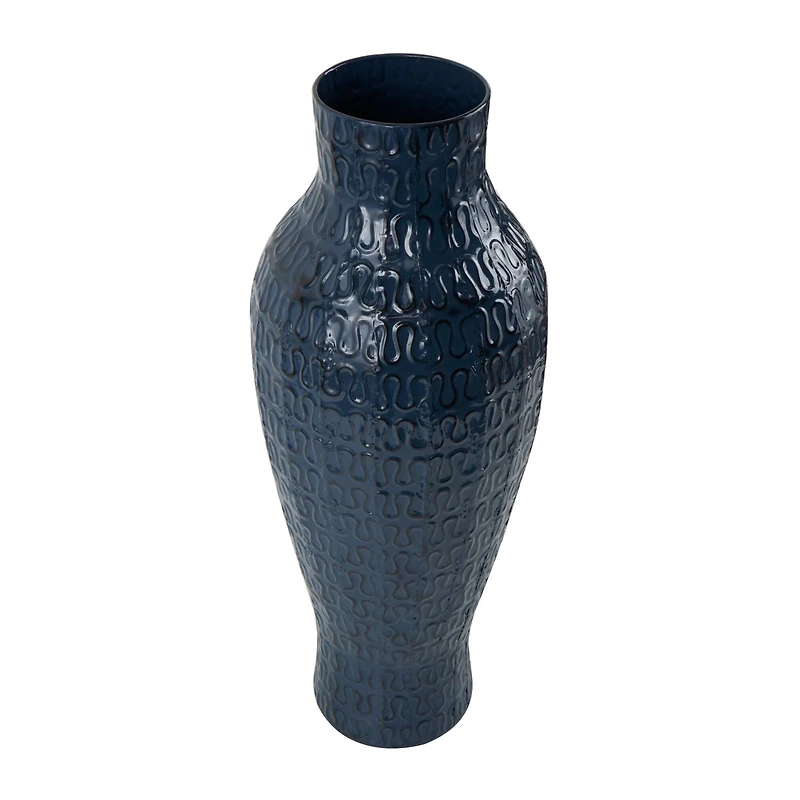 24" Dark Blue Metal Dimensional Textured Vase