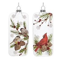 6" Glittered Glass Cardinal & Chickadee Ornaments Set