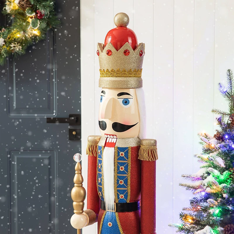 Glitzhome® 54" Wooden Christmas Glitter King Nutcracker