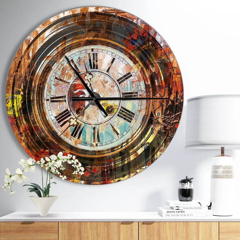 Designart 'People And Time Acrylic Painting Industrial Wall Clock