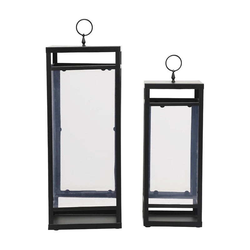 Black Minimalist Candle Lantern with Ring Handles Set