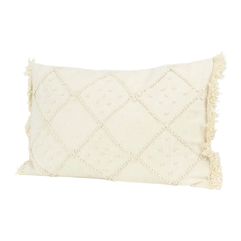 Diamond Design & Fringed Ends Cotton & Linen Lumbar Pillow