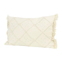 Diamond Design & Fringed Ends Cotton & Linen Lumbar Pillow
