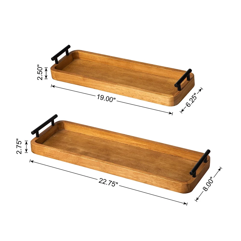 Glitzhome® Rectangle Acacia Wood Trays Set