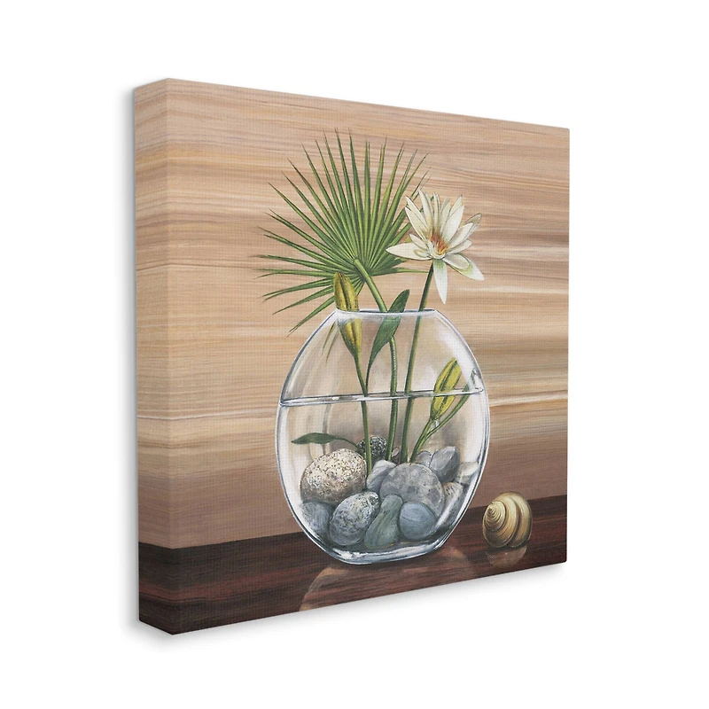 Stupell Industries Lotus and Palm Plant in Rock Vase Still-Life Canvas Wall Art