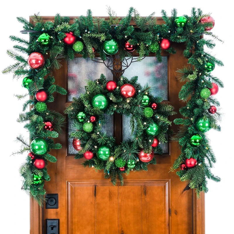 Village Lighting 24" Pre-Lit Christmas Cheer Wreath, Clear LED Lights