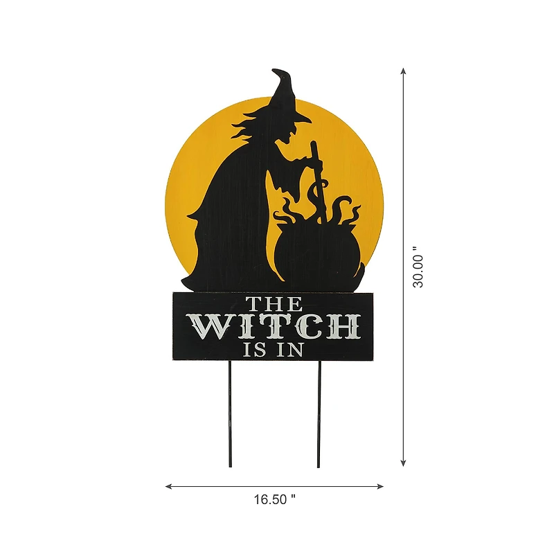 Glitzhome® 30" Black & Orange The Witch Is In Halloween Yard Stake