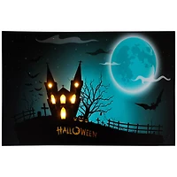 LED Lighted Eerie Church in Cemetery Halloween Canvas Wall Art
