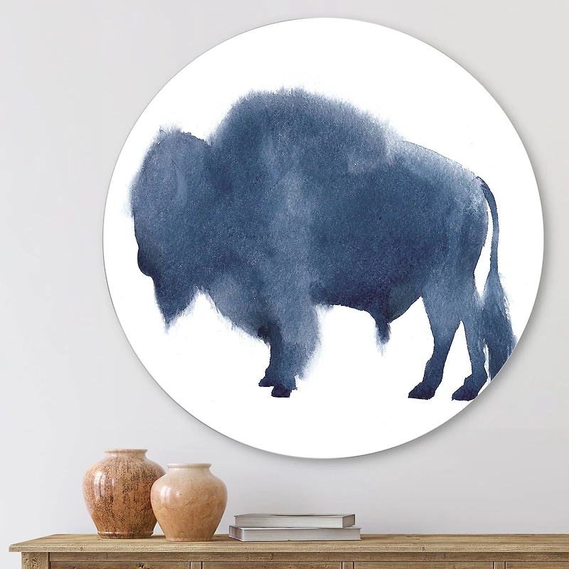 Designart - Navy Blue Bison Silhouette