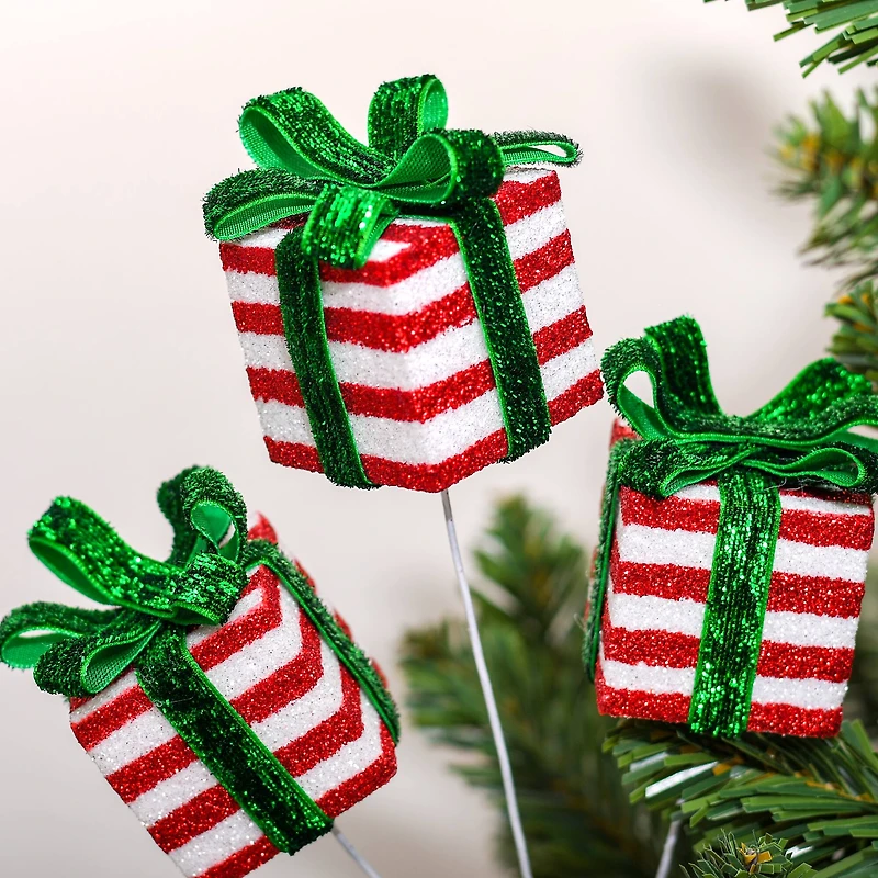 11.75" Red & White Glitter Gift Box Pick by Ashland®