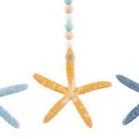 Blue Wood Starfish Handmade Dimensional Wall Décor with Beaded Hanging Rope, Set 3