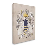 Stupell Industries Queen Bee with Crown Yellow White Daisy Florals Canvas Wall Art