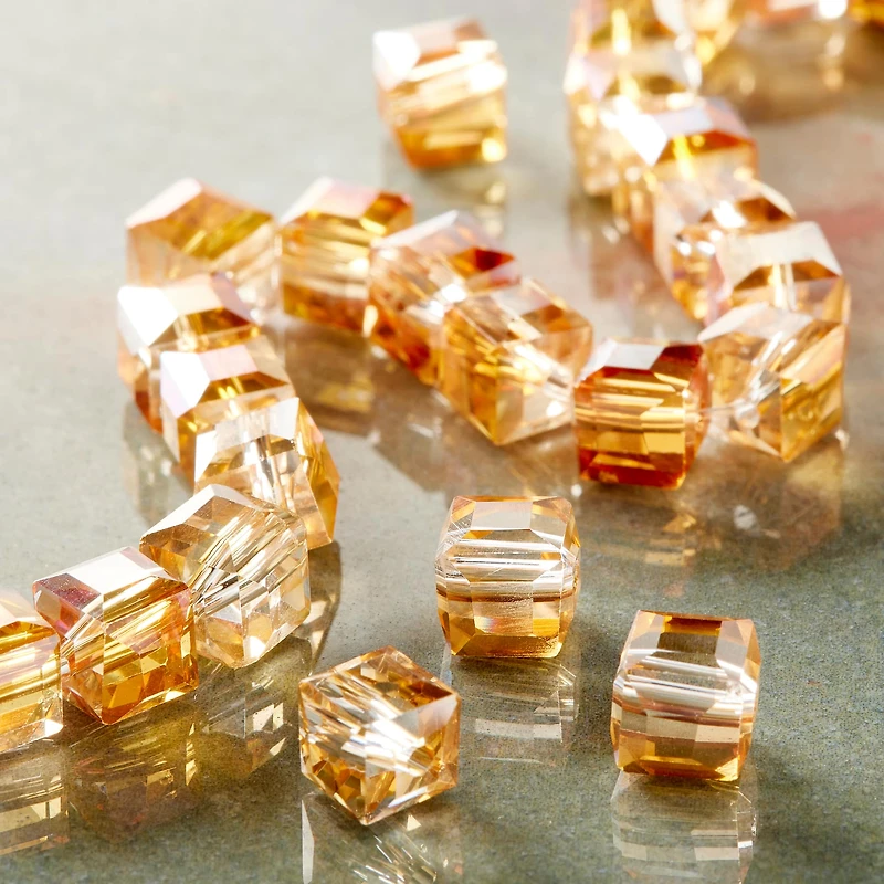 Gold Champagne Glass Cube Beads, 8mm by Bead Landing™
