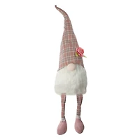 29" Pink & White Plaid Spring Gnome with Dangling Legs Figure