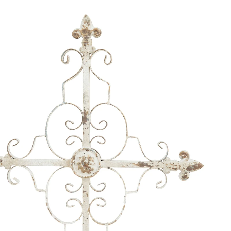 29" White Iron French Country Cross Sculpture