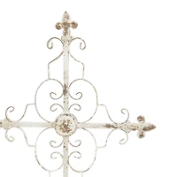 29" White Iron French Country Cross Sculpture