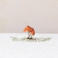 Hello Honey® 4.25" Rust Foam & Feather Mushroom with Gold Glitter & Faux Moss