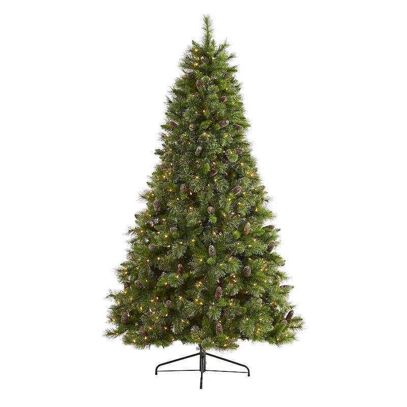 7.5ft. Pre-Lit Golden Tip Washington Pine & Pinecones Artificial Christmas Tree with Clear Lights
