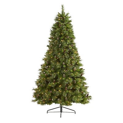 7.5ft. Pre-Lit Golden Tip Washington Pine & Pinecones Artificial Christmas Tree with Clear Lights