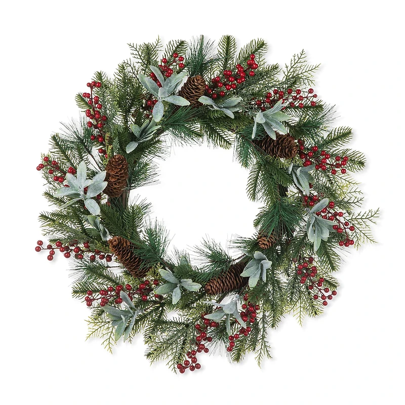 Glitzhome® 24" Christmas Pinecone, Leaf & Berry Wreath