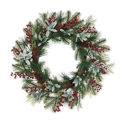 Glitzhome® 24" Christmas Pinecone, Leaf & Berry Wreath