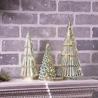 Green Mercury Glass LED Tree Set