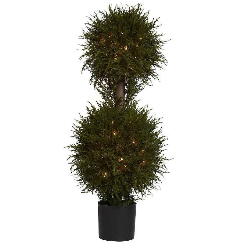 3.5ft. Pre-Lit Potted Cedar Double Ball Topiary Tree